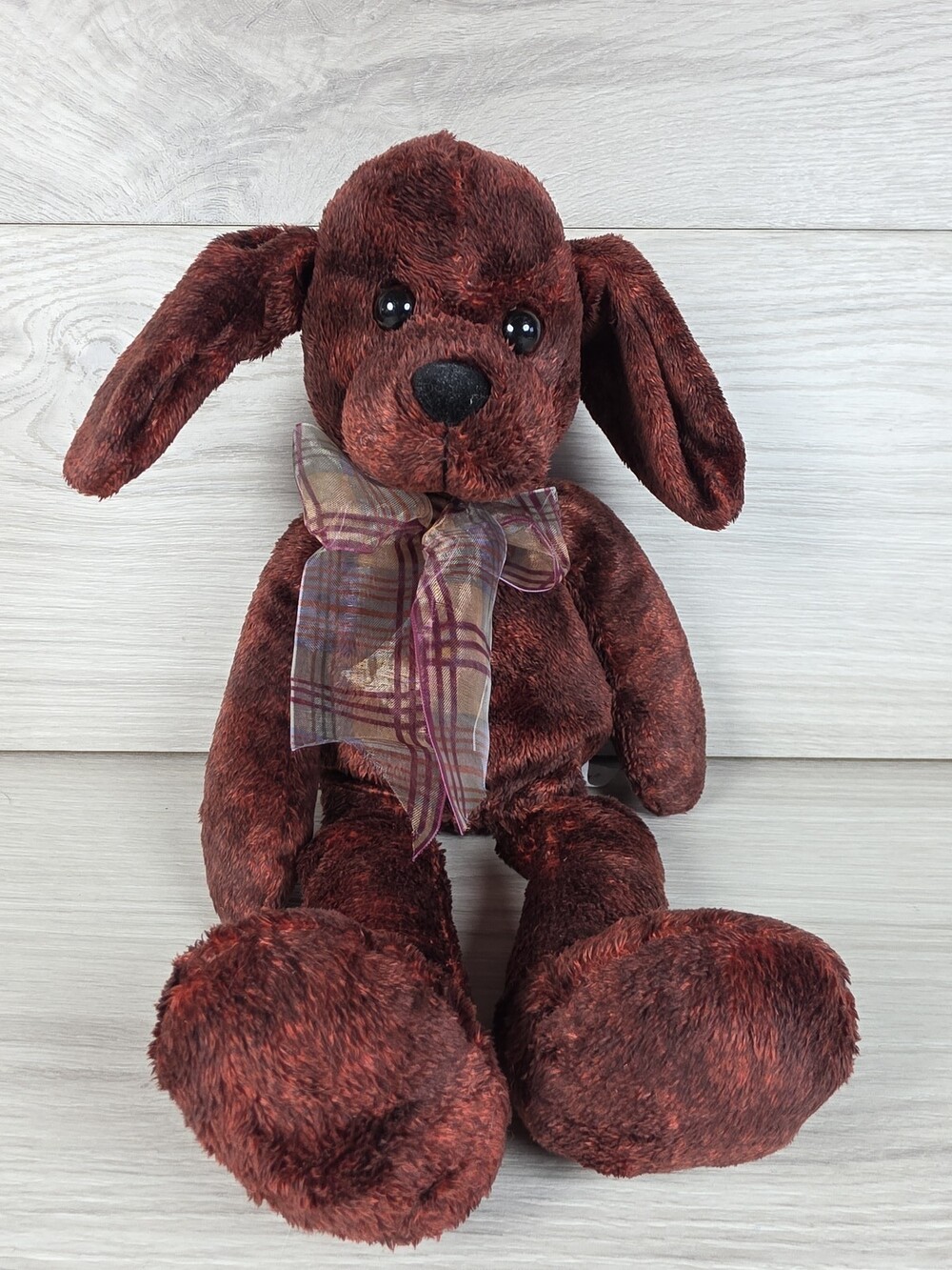 Commonwealth Plush Dog w Plaid Ribbon, 14" SU20